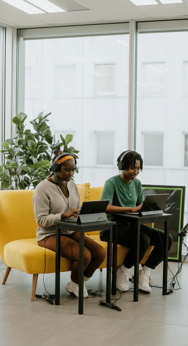 successful image of female student working on a laptop